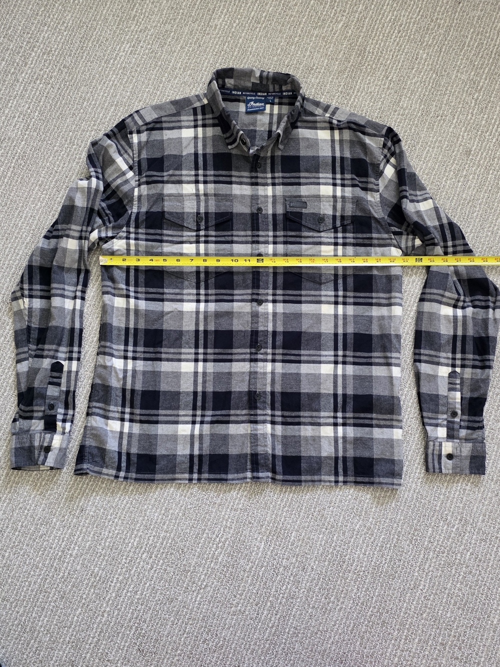 Indian Motorcycle Gray/Black/White Plaid Flannel Button-Up Shirt